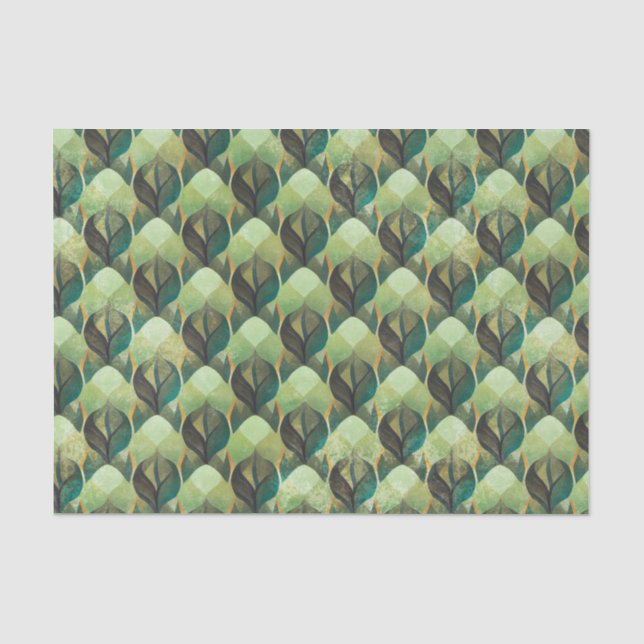 Earthy Green Art Deco Fan Pattern (3) Tissue Paper (Front)