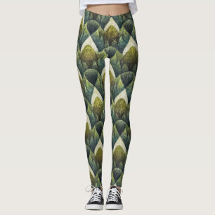 Earthy Green Art Deco Fan Pattern (5) Leggings