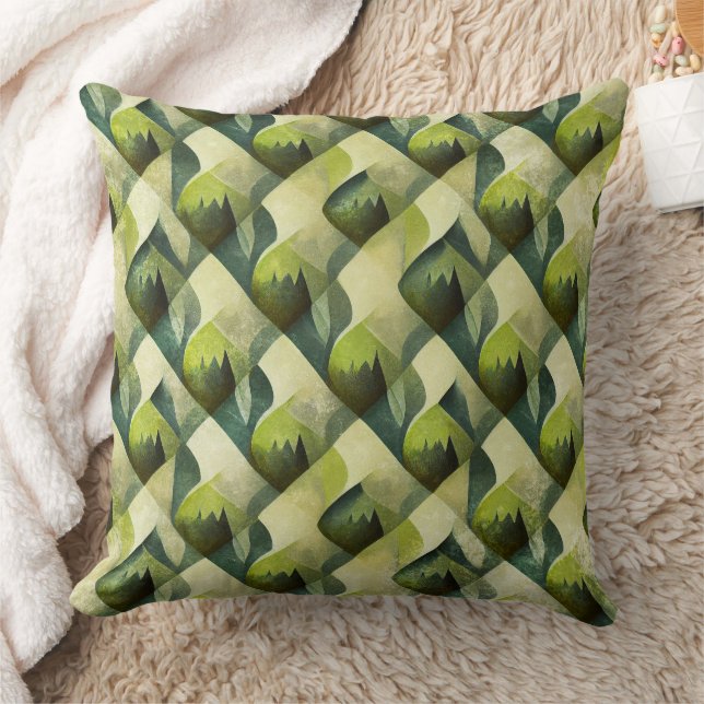 Earthy Green Art Deco Fan Pattern (6) Cushion (Blanket)