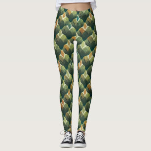 Earthy Green Art Deco Fan Pattern Leggings