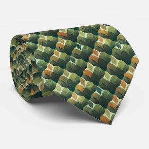 Earthy Green Art Deco Fan Pattern Tie
