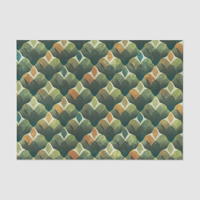 Earthy Green Art Deco Fan Pattern Tissue Paper (Front)