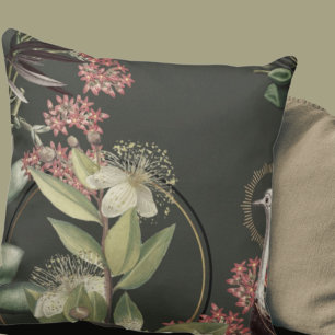 Earthy Green Artistic Floral Design Cushion
