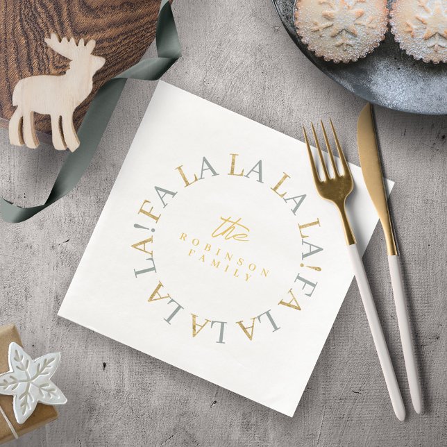 Earthy Green Gold Christmas Fa La La ID1009 Napkin (Creator Uploaded)