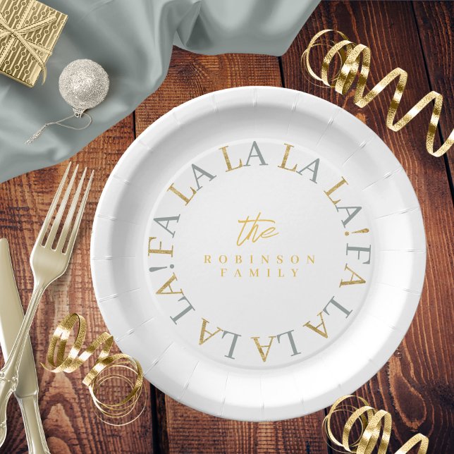 Earthy Green Gold Christmas Fa La La ID1009 Paper Plate (Creator Uploaded)