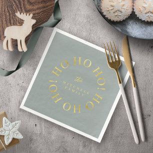 Earthy Green Gold Christmas Ho Ho Ho ID1009 Napkin
