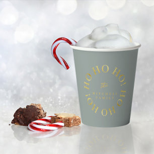Earthy Green Gold Christmas Ho Ho Ho ID1009 Paper Cups