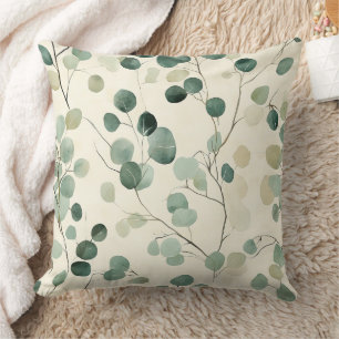 Earthy Green Leaves with Cream Fall Background Cushion