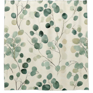 Earthy Green Leaves with Cream Fall Background Shower Curtain