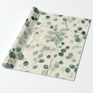 Earthy Green Leaves with Cream Fall Background Wrapping Paper