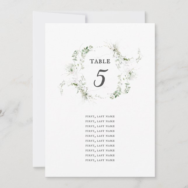 Earthy Greenery Watercolor Table Number (Front)