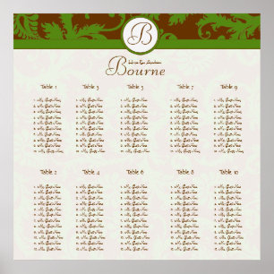 Earthy Hues Green Damask Seating Chart 10 Tables