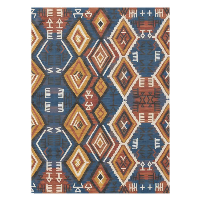Earthy Indigo Nomad – Artisanal Tribal Patchwork Tablecloth (Front)