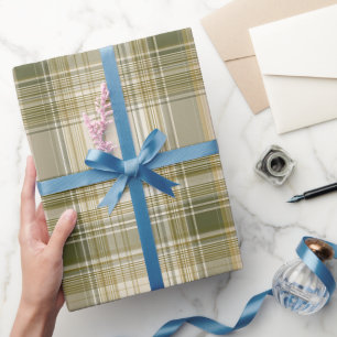 Earthy Khaki Green Safari Sand Plaid Pattern Wrapping Paper