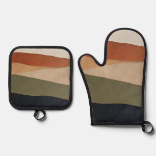 Earthy Layered Landscape Abstract Oven Mitt & Pot Holder Set