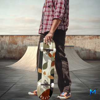 Earthy Leaf Skateboard - Boho Minimalist Natural 