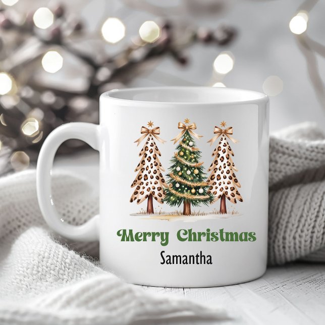 Earthy Leopard Christmas Trees Personalised Mug (Earthy Leopard Christmas Trees Personalized Mug)