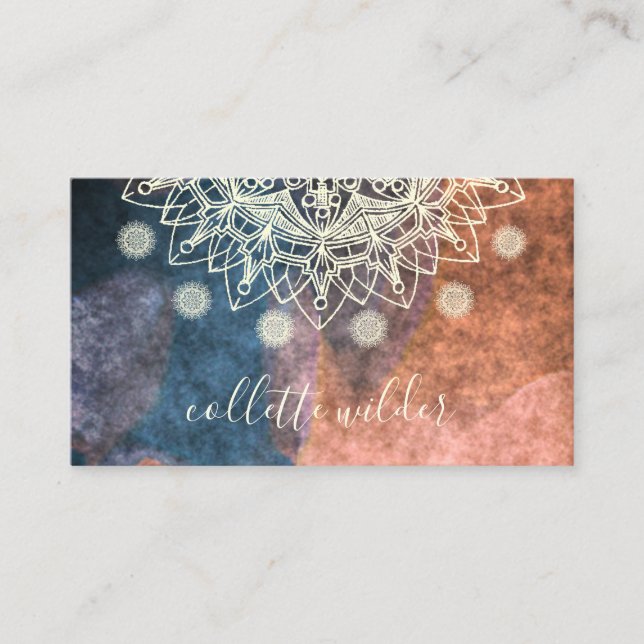 Earthy Lotus Flower Mandala Yoga Business Card (Front)