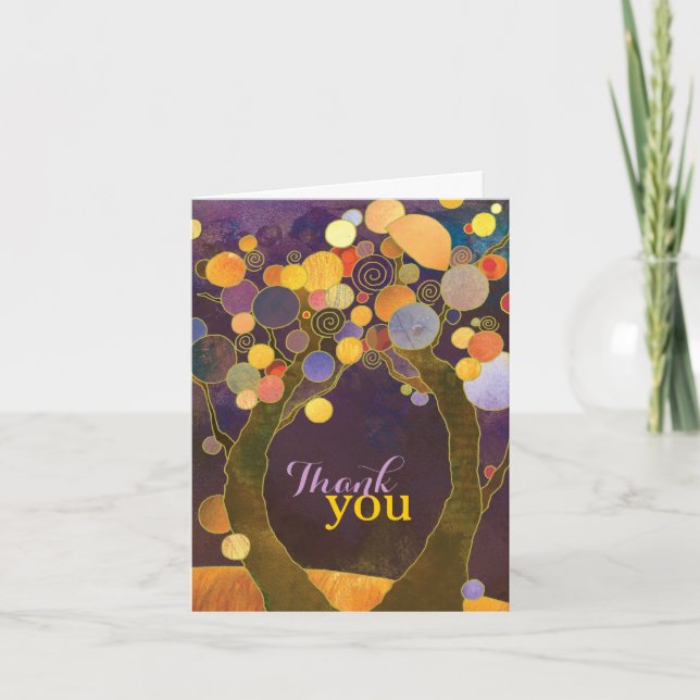 Earthy Love Trees Purple Wedding Thank You Card (Front)