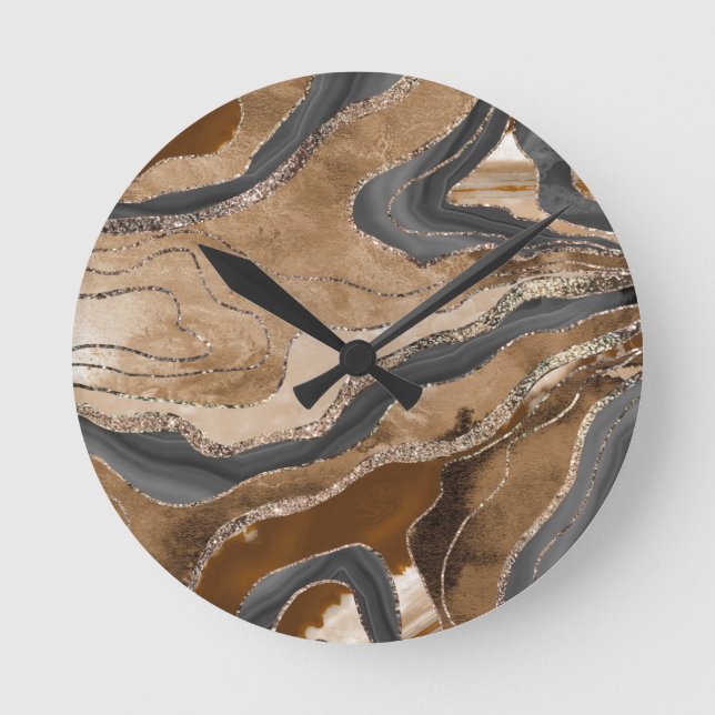 Earthy Marble Agate Gold Glitter Glam #1  Round Clock (Front)