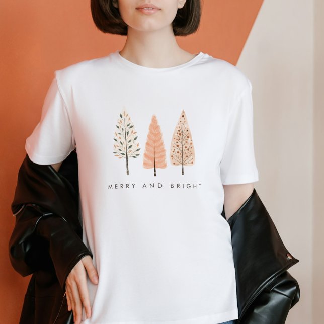 Earthy Merry and Bright Boho Christmas Tree Womens T-Shirt (Creator Uploaded)