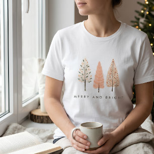 Earthy Merry and Bright Boho Christmas Tree Womens T-Shirt