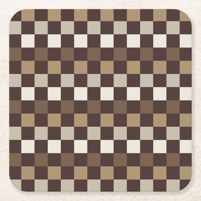 Earthy minerals chequerboard pattern square paper coaster (Front)