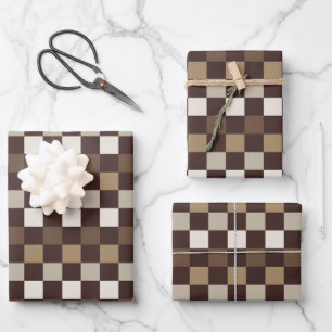Earthy minerals chequerboard pattern wrapping paper sheet