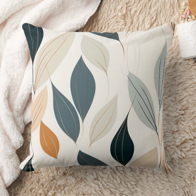 Earthy Minimal Leaf Pattern in Neutral Botanical Cushion (Blanket)