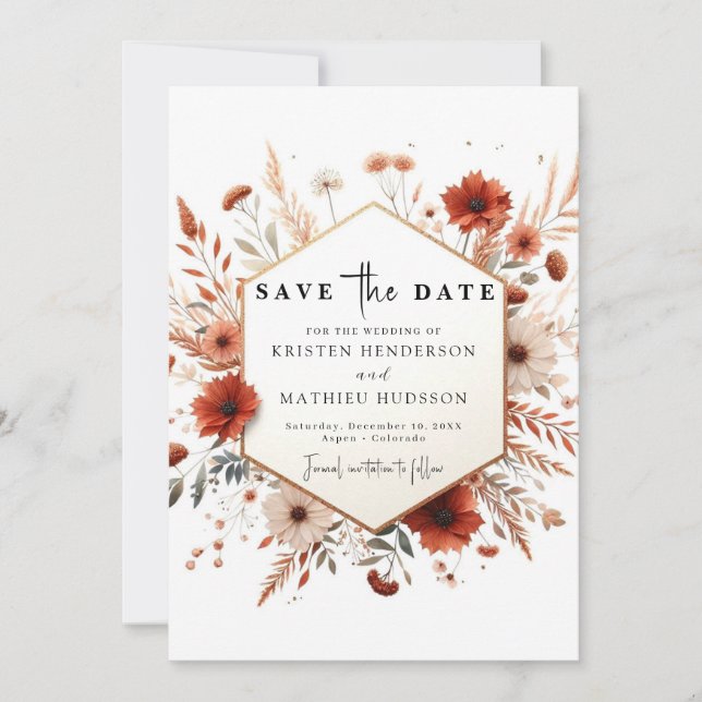 Earthy Minimalist Terracotta Wedding Save The Date (Front)