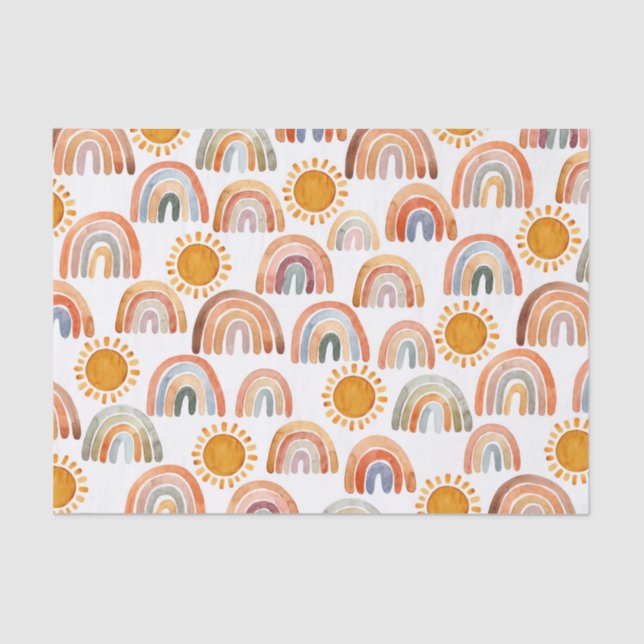 Earthy Modern Boho Rainbow and Sun  Tissue Paper (Front)