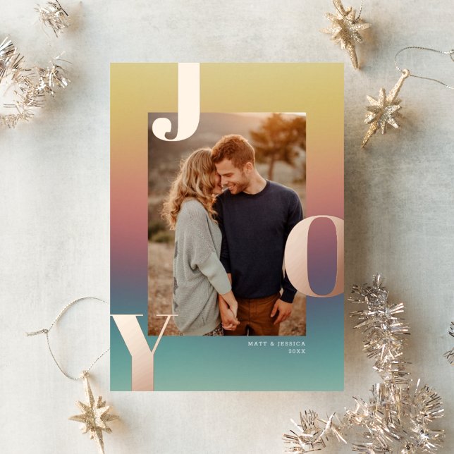 Earthy Modern Gradient JOY Christmas Photo  Foil Holiday Card (Creator Uploaded)
