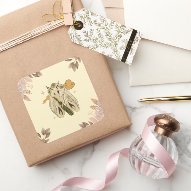 Earthy Moth Illustration Square Sticker (Gifting)