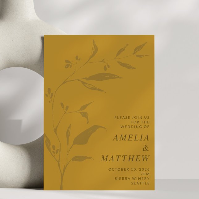 Earthy Mustard Yellow Botanical Silhouette Wedding Invitation (Creator Uploaded)