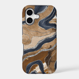 Earthy Navy Blue Marble Agate Silver Glitter 1