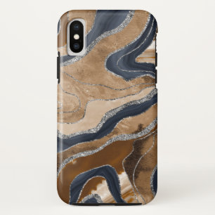 Earthy Navy Blue Marble Agate Silver Glitter 1 iPhone X Case