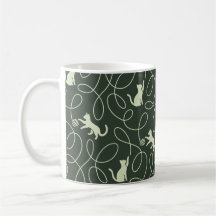 Earthy Neutral Cat and Yarn Ball Forest Sage Green