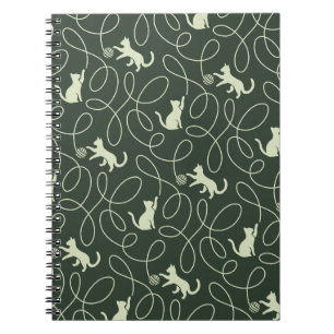 Earthy Neutral Cat and Yarn Ball Forest Sage Green Notebook
