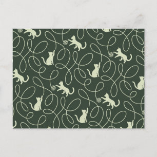 Earthy Neutral Cat and Yarn Ball Forest Sage Green Postcard
