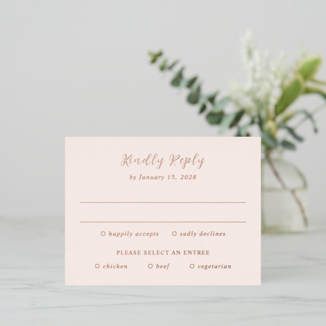 Earthy Neutral Modern Wedding Foil RSVP Card (Standing Front)