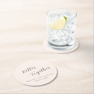 Earthy Neutral Modern Wedding Round Paper Coaster