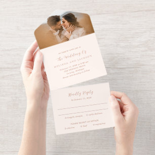 Earthy Neutral Photo Modern Wedding All In One Invitation