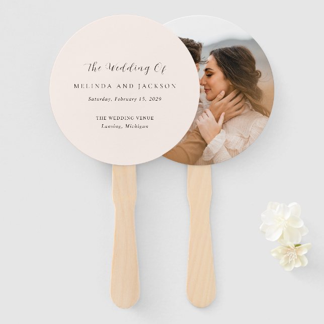 Earthy Neutral Photo Modern Wedding Hand Fan (Front and Back)