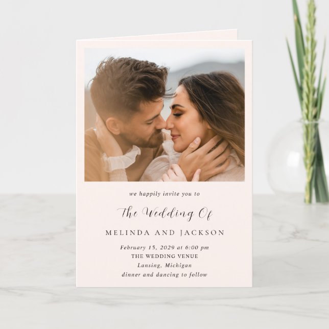 Earthy Neutral Photo Modern Wedding Invitation (Front)