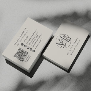 Earthy Neutral Social Media QR Code Business Logo Card