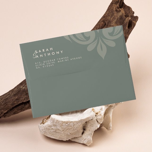 Earthy Olive Classic Elegant Wedding Damask Envelope (Creator Uploaded)