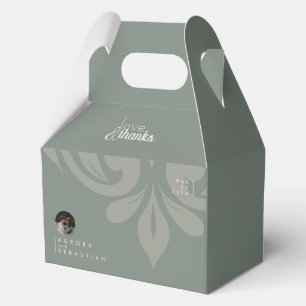 Earthy Olive Damask Sleek Minimal Photo Wedding Favour Box