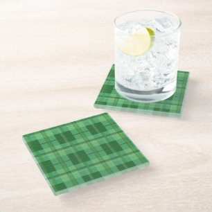 Earthy Olive Gold Plaid Aesthetic Glass Coaster
