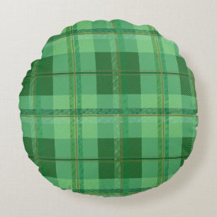 Earthy Olive Gold Plaid Aesthetic Round Cushion