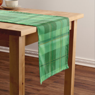 Earthy Olive Gold Plaid Aesthetic Short Table Runner